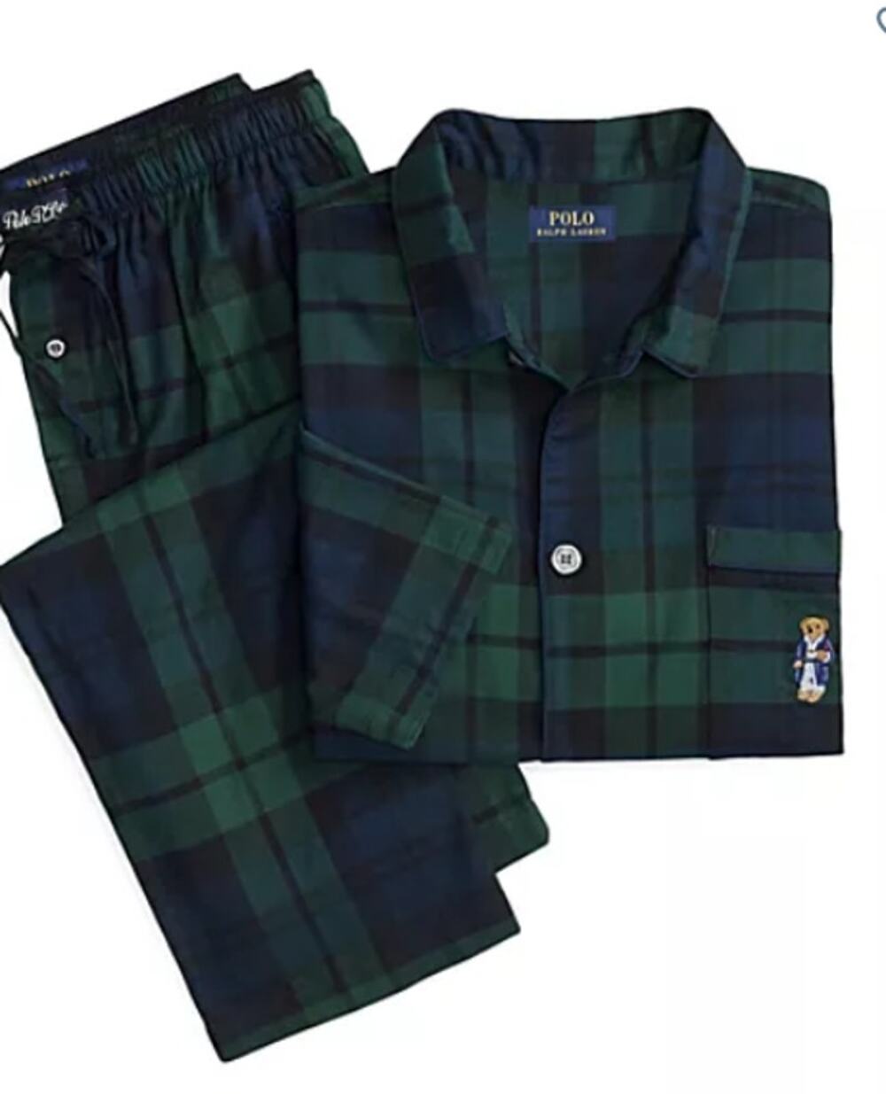 Polo Ralph Lauren Mens XL Pajama Set Navy Green Plaid Polo Bear 100% Cotton NWT